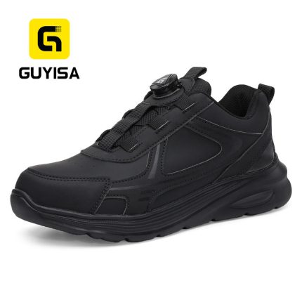 Safety Shoes Steel Toe Mens Knit Upper Rubber Sole Puncture Proof Slip Resistant Durable Construction Work Shoes Men